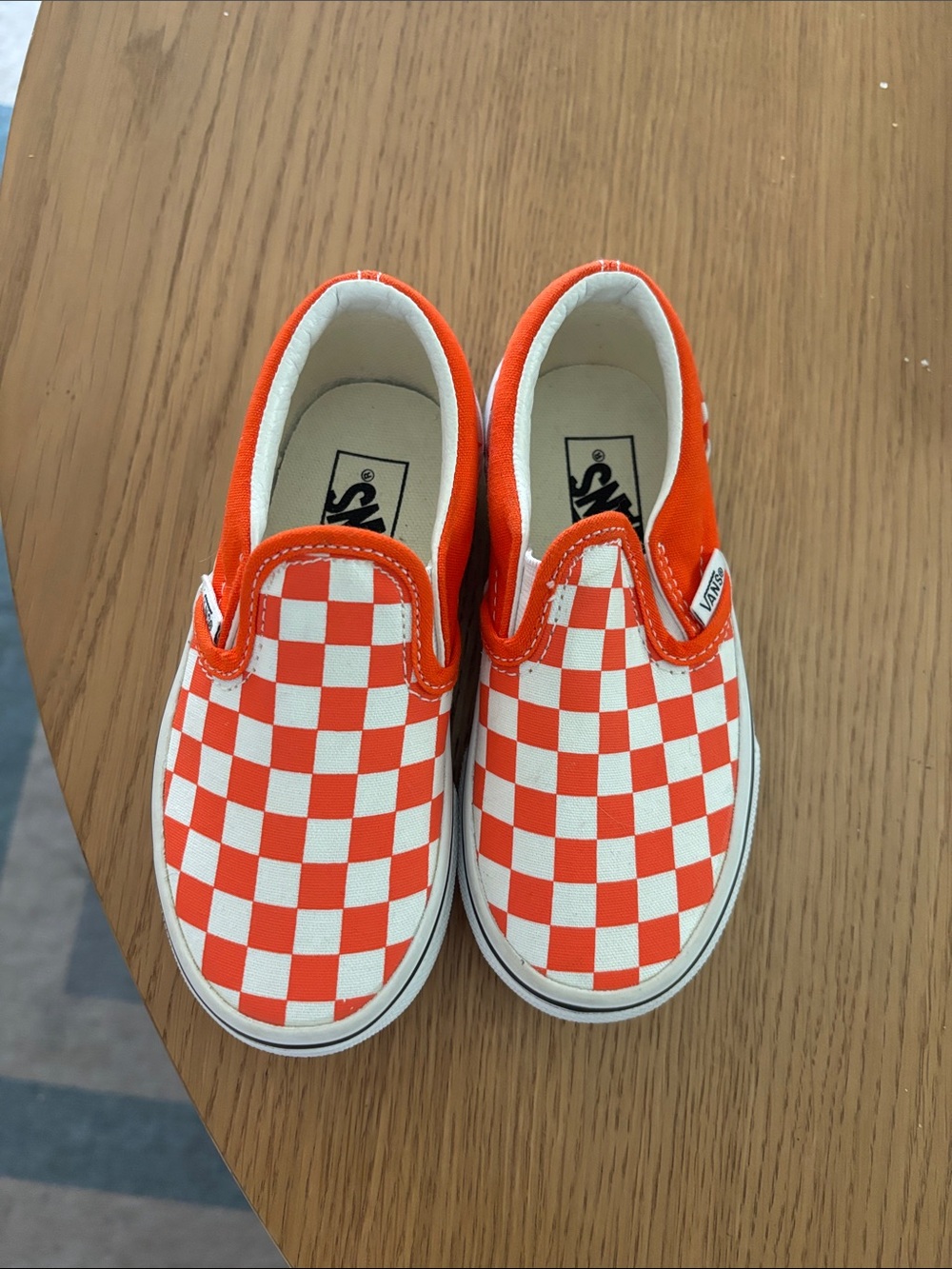 Vans Kids Checkerboard Slip-On in Orange and White